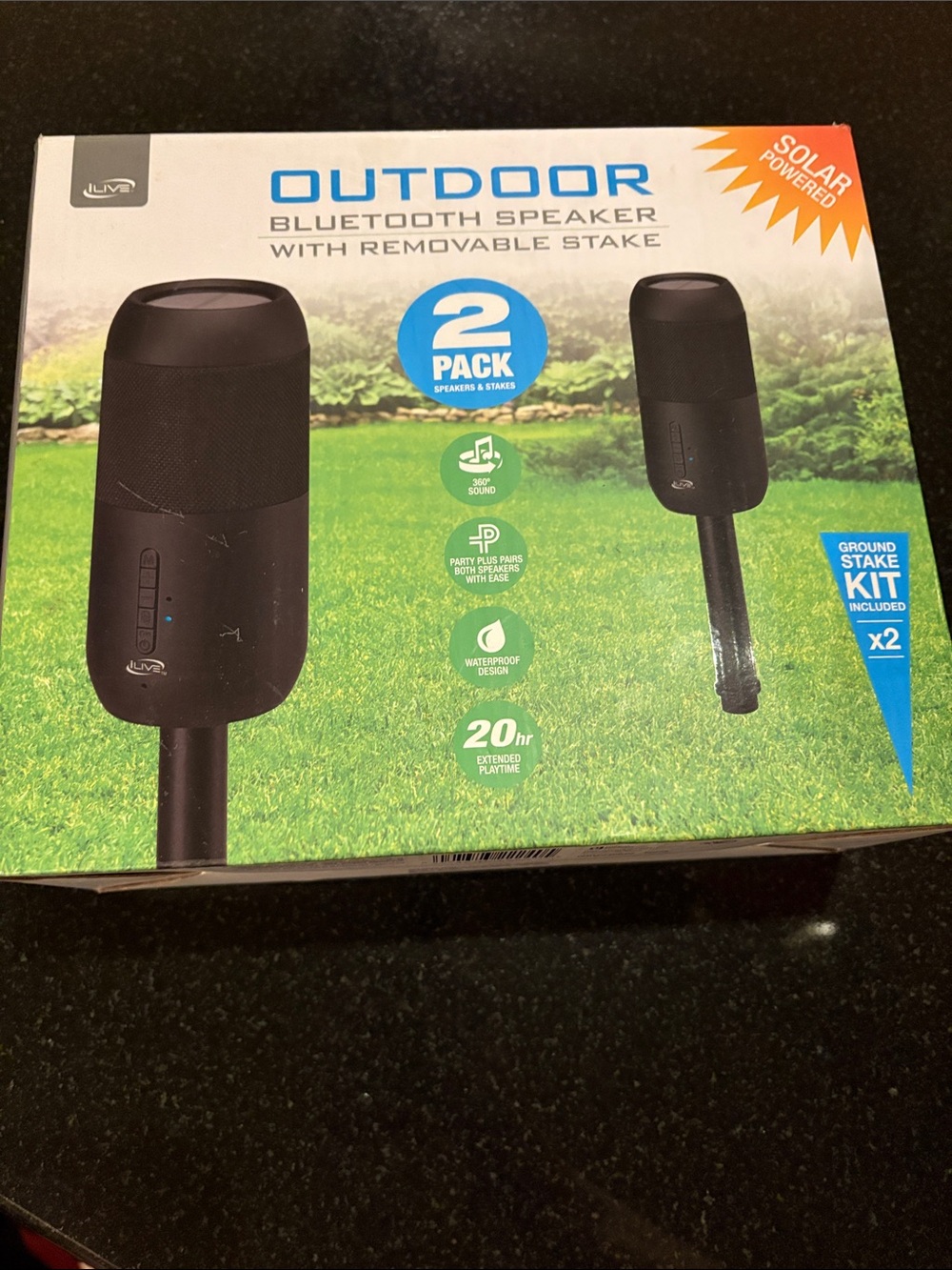Outdoor Bluetooth Speaker with Removable Stake - Black (2-Pack) Brand new